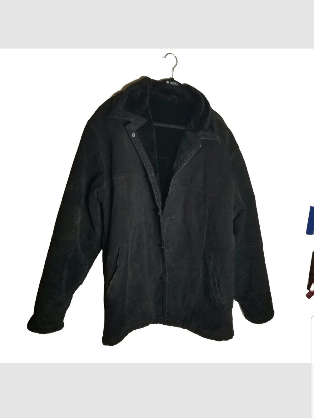 Wilda Suede Leather Jacket Coat Men's 2XL Black Faux Fur Lining